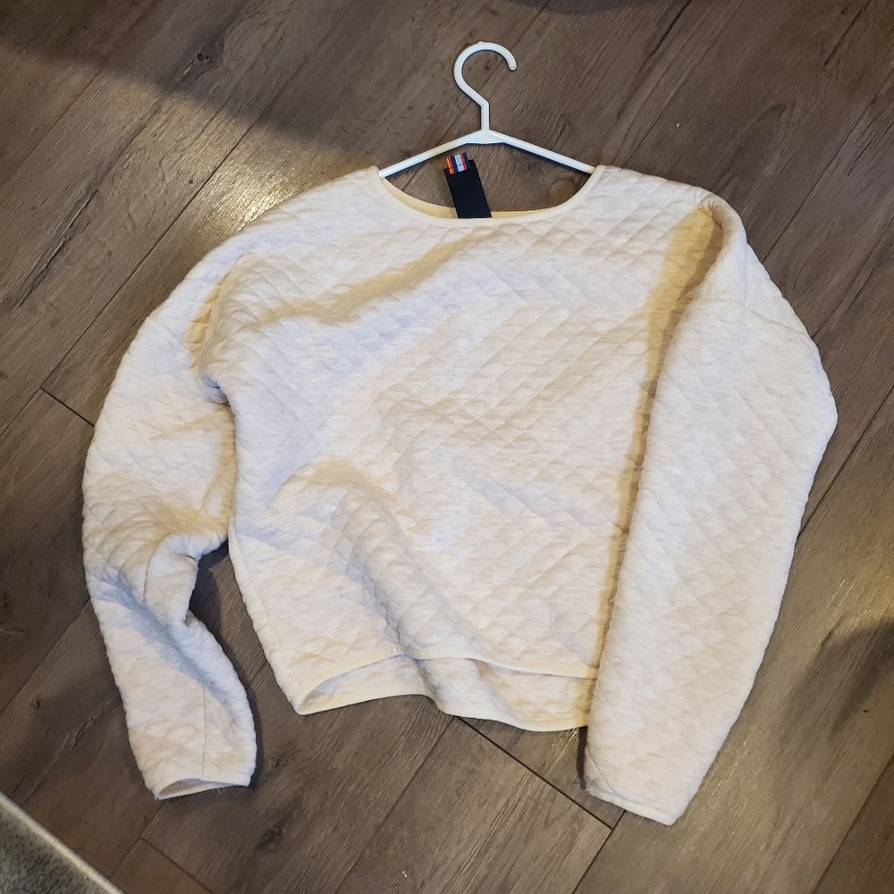 Cropped quilted sweater - beige/gray